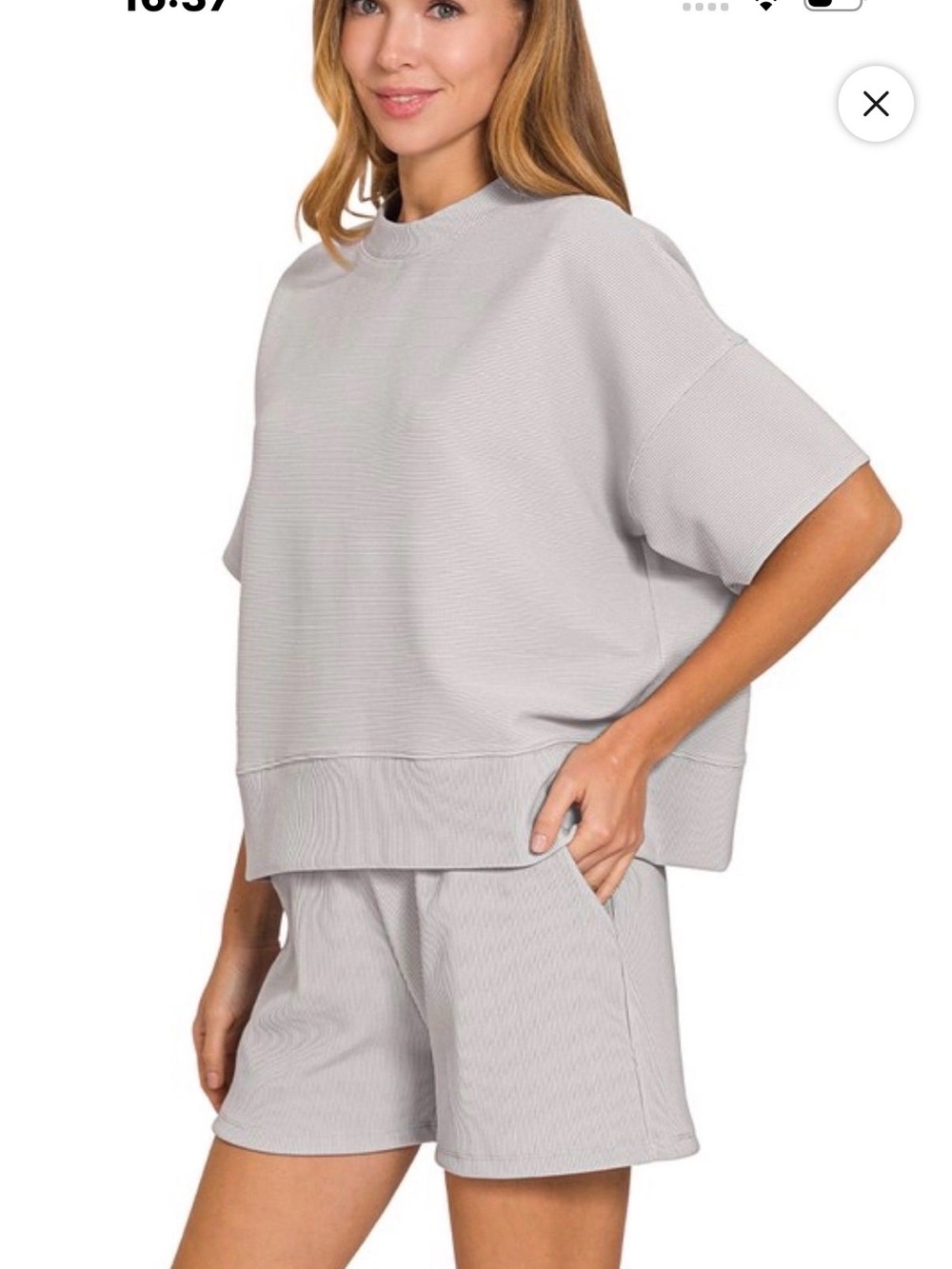 Relaxed Short Sleeve Top and Shorts Set - Light Gray